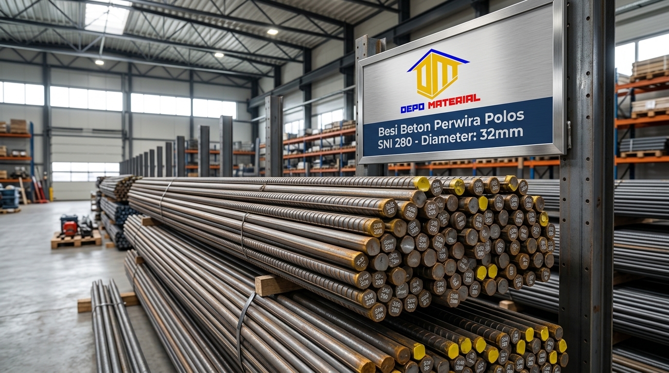 Rekomendasi Terbaik Keunggulan BESI BETON PERWIRA POLOS SNI 280  Spesifikasi BESI BETON 32 PERWIRA SNI TP 280  (75,76 KG) LURUS Hanya di Depo Material