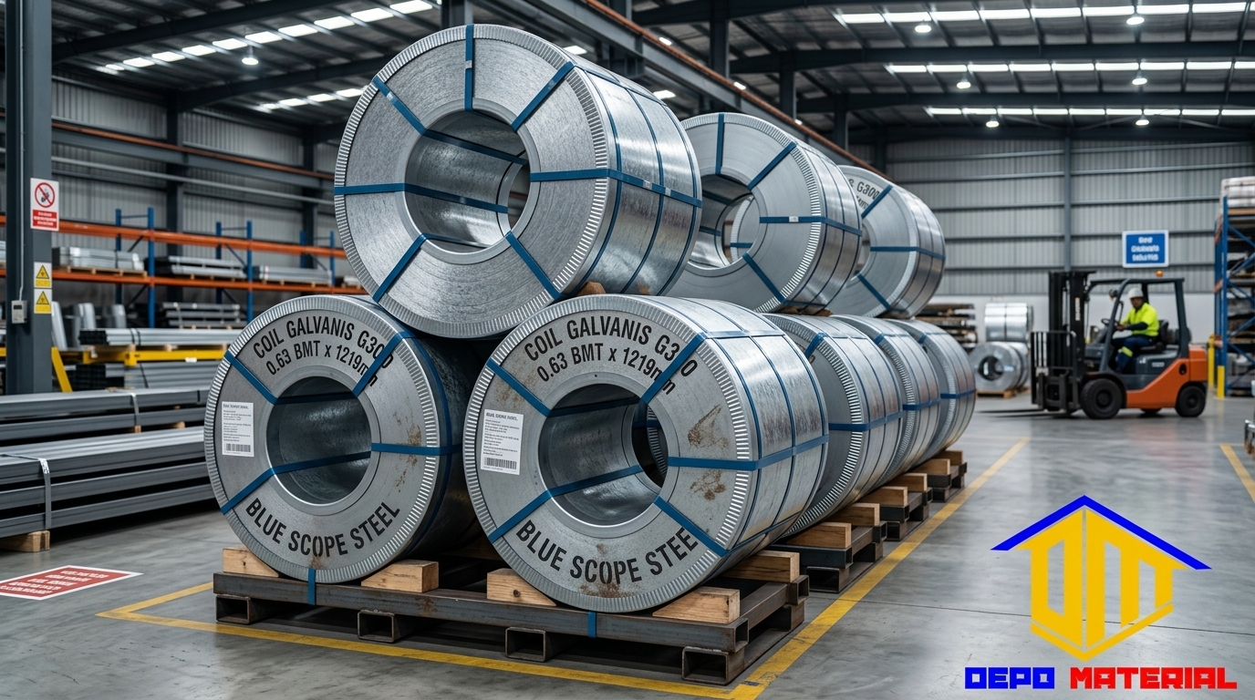 Rekomendasi Terbaik Keunggulan COIL GALVANIS Spesifikasi COIL GALVANIS G300 Z80 0,63 BMT X 1219mm BLUE SCOPE Hanya di Depo Material