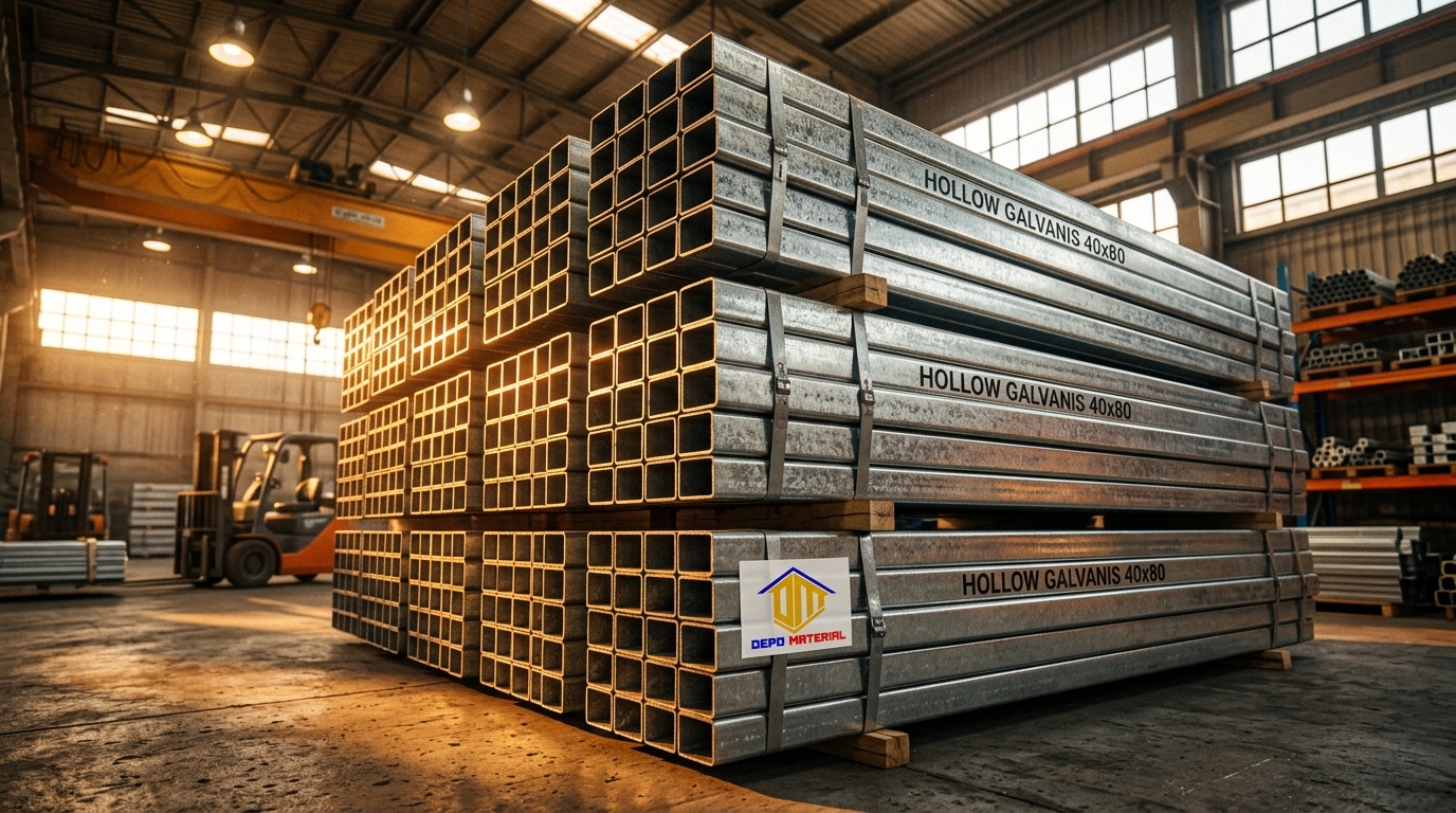 Rekomendasi Terbaik Keunggulan HOLLOW GALVANIS Spesifikasi HOLLOW GALVANIS 40x80 X0,8mmx6Mtr (7,8 KG) Hanya di Depo Material